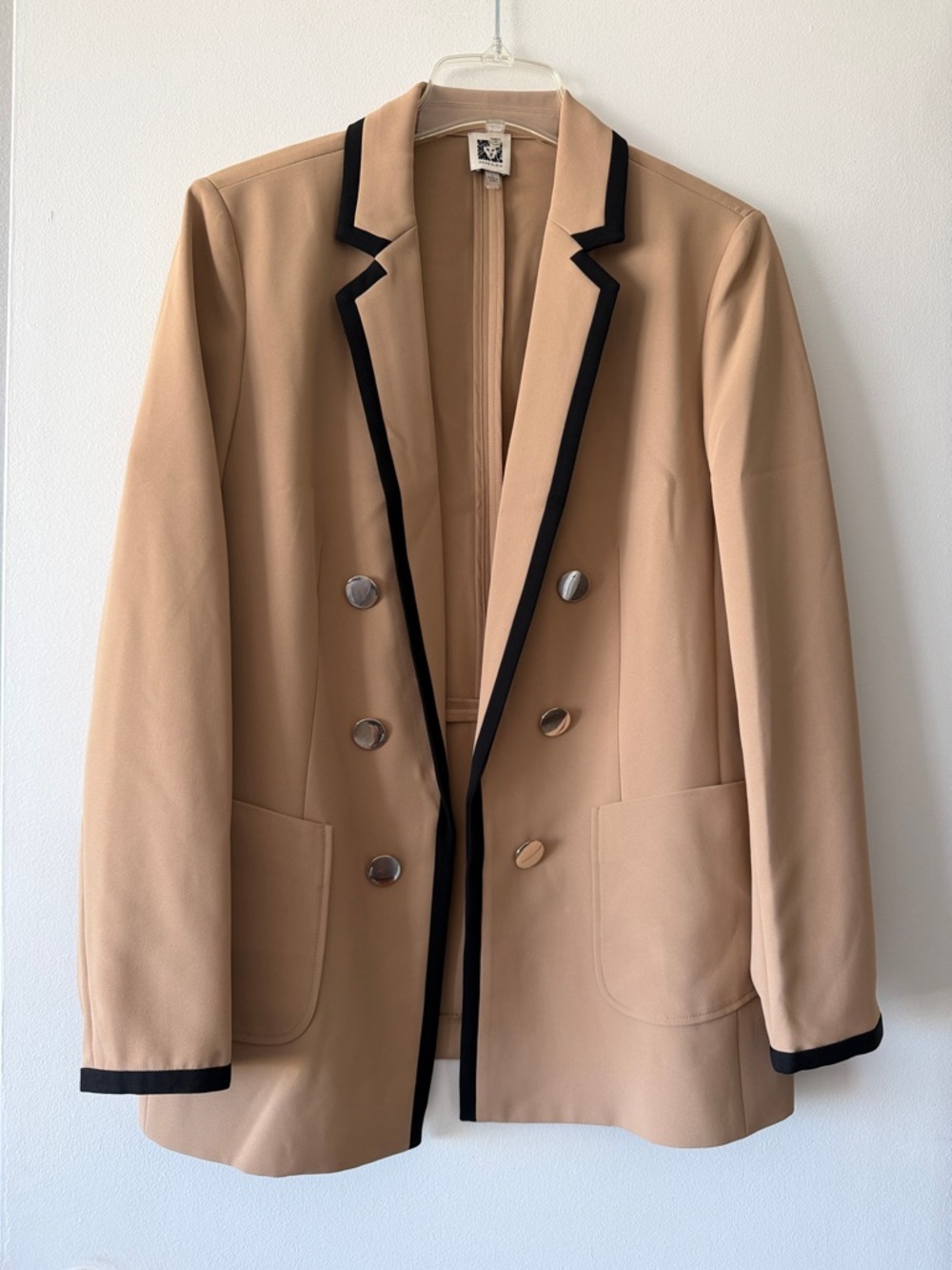 Tan & Black Contrast Trim Double-Breasted Blazer Anne Klein - Size Large GUC